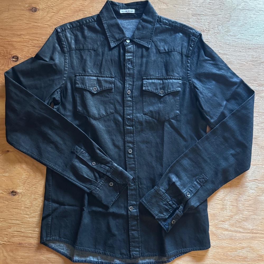 Men's Black Waxed Denim Western Shirt